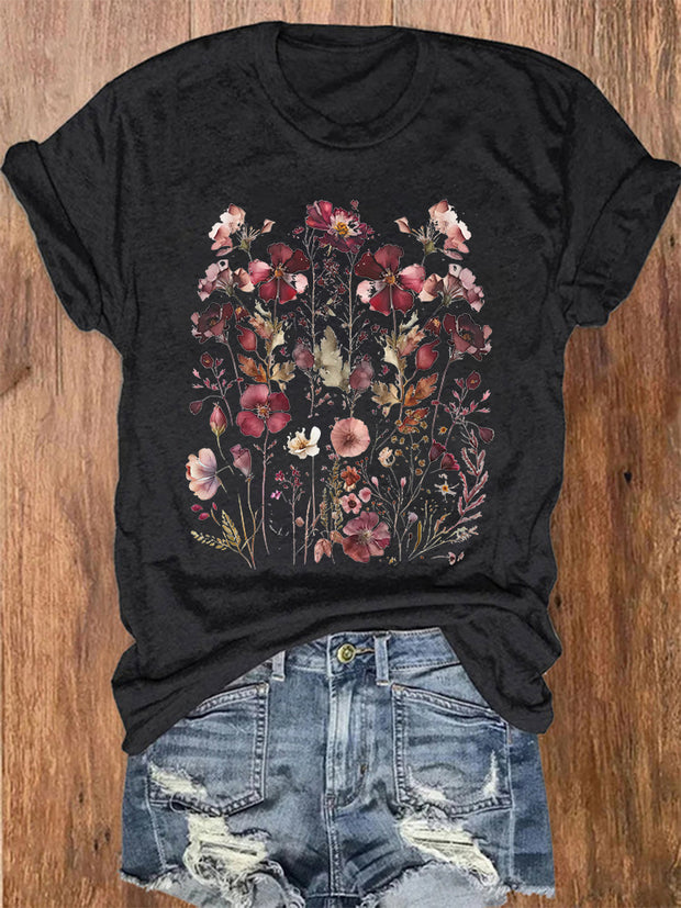 Pressed Wild Flowers Print Women's T-shirt