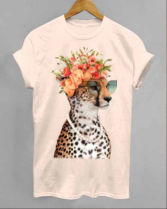 Fashion Sunglasses Cheetah Printed T-Shirt