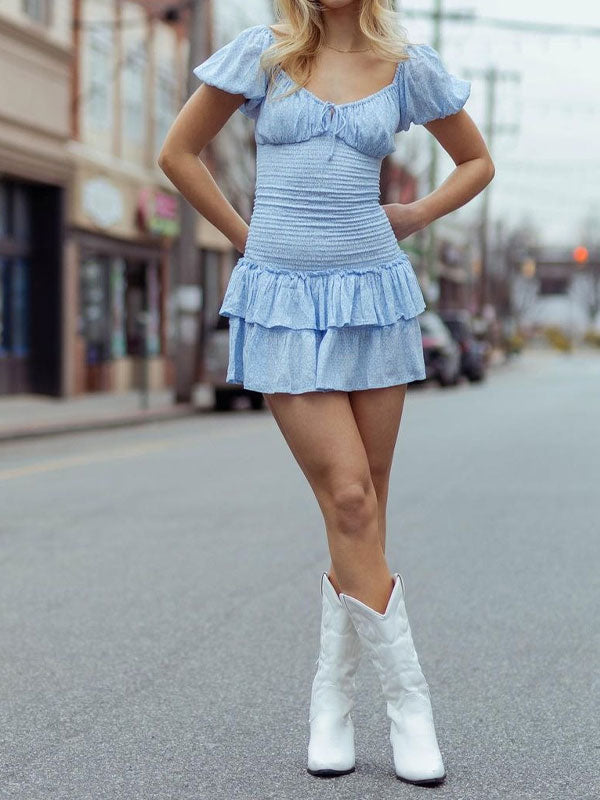 Tie up printing dress