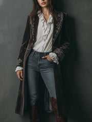 Embroidered Velvet Long Coat – Baroque Brown