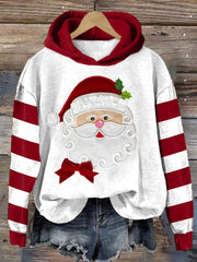 Women's Casual Santa Claus Striped Hoodie