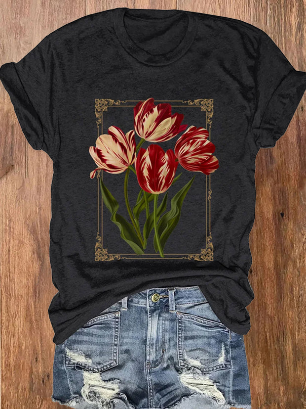 Vintage Flowers Printed T-Shirt