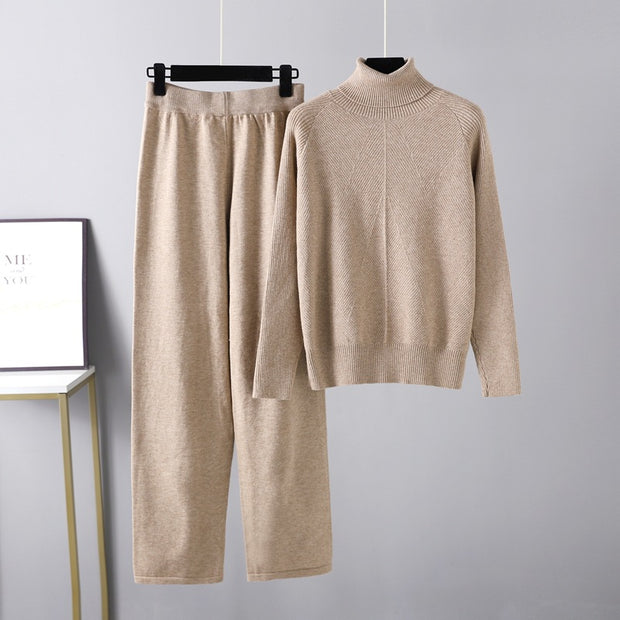 Casual Turtleneck Sweater Two Pieces Set