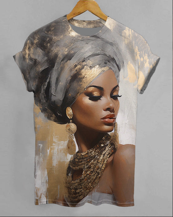 Fashion Art Round Neck Printed T-Shirt