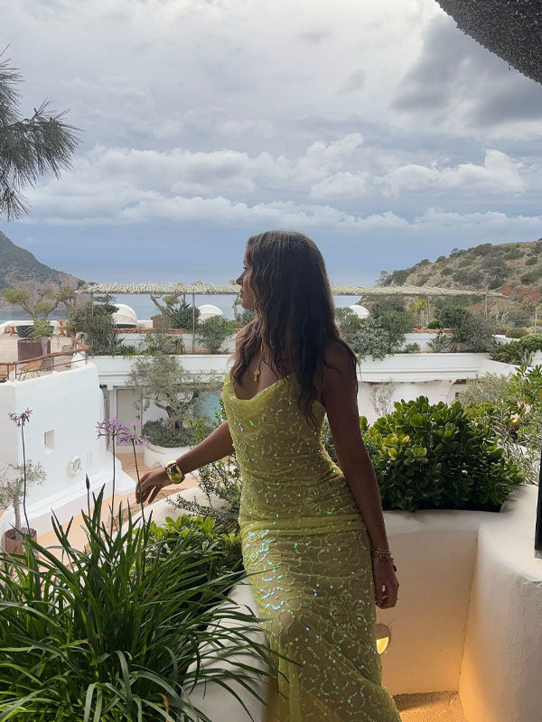 Cowl neck sequin maxi dress