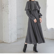 Loose Casual With Piece Long Sleeves And Round Neck Maxi Dress