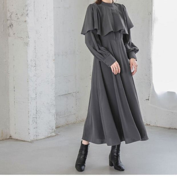 Loose Casual With Piece Long Sleeves And Round Neck Maxi Dress