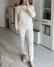 Casual round neck top and carrot pants knitted two-piece set