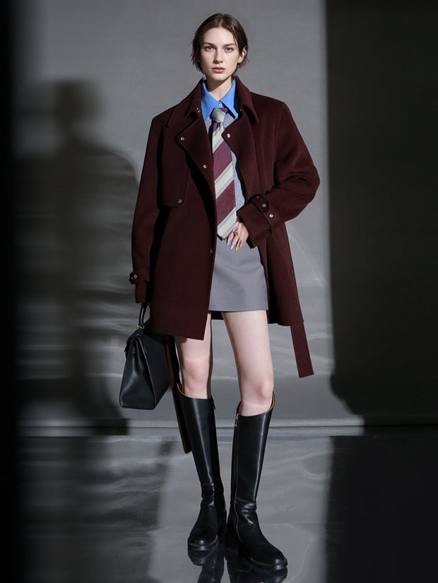 French Minimalist Chic Wool Coat for Women – Double-Faced Cashmere Overcoat with Lapel and Metal Buttons, Fall Winter Elegant Outerwear