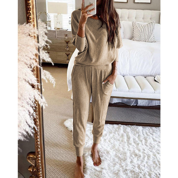 Casual Loose Solid Color Long-sleeves Knitted Set