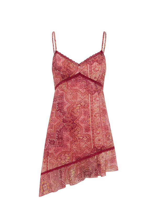 Spaghetti straps v neck mini dress