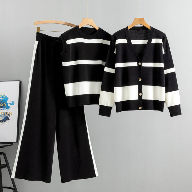 Fashion striped knitted three-piece set