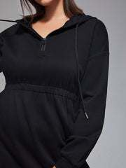 Plus Drawstring Zipper Hoodie Dress