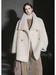 Luxury Teddy Wool Coat for Women – Double-Faced Wool Overcoat with Oversized Lapel, Warm Fuzzy Winter Jacket
