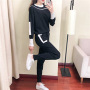 Colorblock casual knitted two-piece set