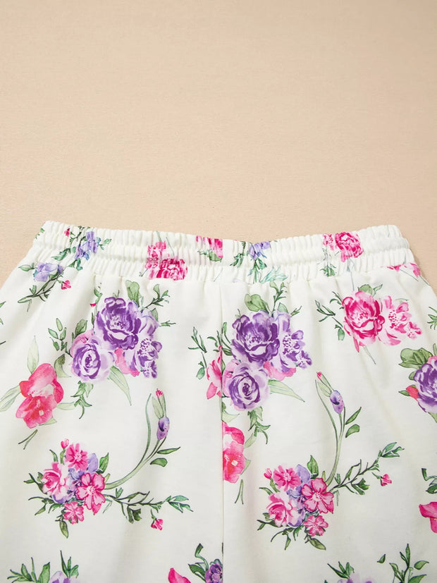 Floral Print Round Neck Top and Drawstring Pants Lounge Set