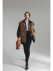 Luxury Camel Hair Vest for Women – Reversible Wool Gilet Winter Sleeveless Coat