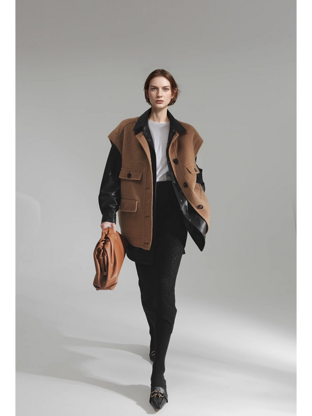 Luxury Camel Hair Vest for Women – Reversible Wool Gilet Winter Sleeveless Coat