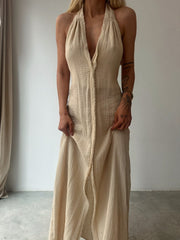 Bohemian Slit Backless Linen Dress