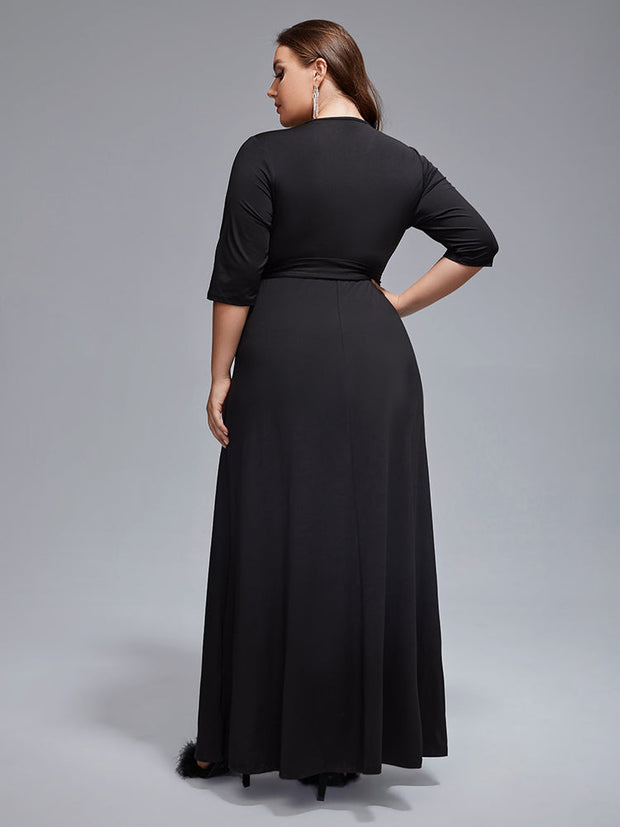 Plus V-Neck Tie Front Maxi Dress