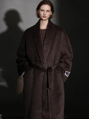 Luxury Suri Alpaca Wool Coat for Women – Double-Faced Winter Fur-Trim Overcoat with Chic Lapel Collar