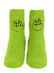 Women's Green Plush Christmas Funny Socks