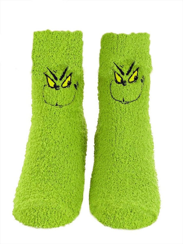 Women's Green Plush Christmas Funny Socks