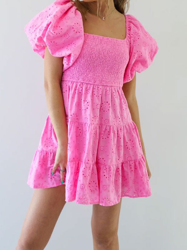 Embroidered puff sleeve dress