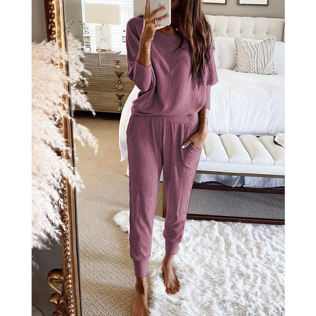 Casual Loose Solid Color Long-sleeves Knitted Set