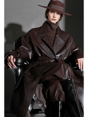 Women’s Sheepskin Leather Trench Coat – Niche Fashion Loose-Fit Mid-Length Stylish Leather Outerwear