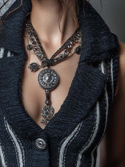 Bohemian Style Navy Blue Contrast Striped Knitted Slim Vest