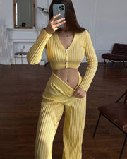 Fashionable knitted see-through hollow two-piece set