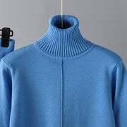 Turtleneck solid color sweater knitted two-piece set