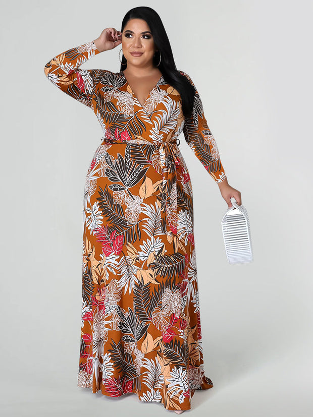 Boho Print Long Sleeve Wrap Dress