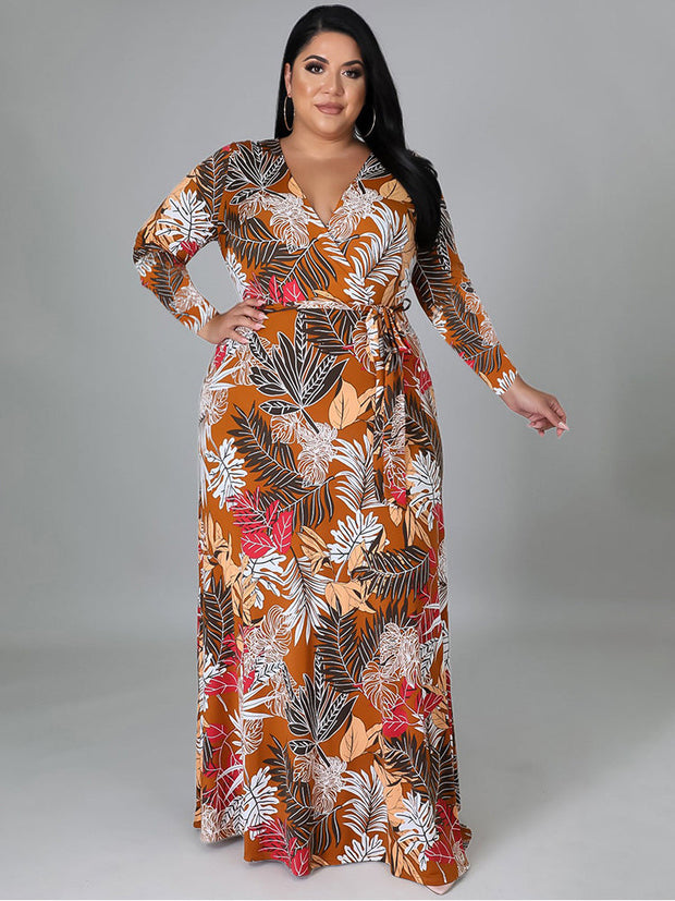 Boho Print Long Sleeve Wrap Dress