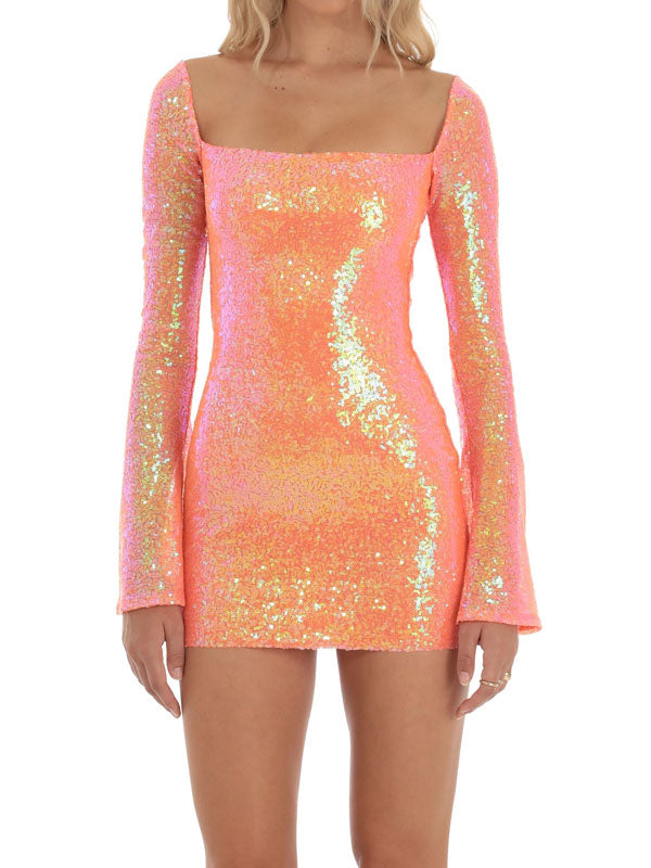 Orange sequin bodycon dress