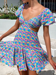 Puff sleeve printing dress