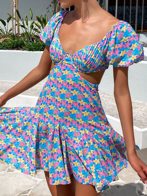 Puff sleeve printing dress