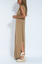 Elegant Is Eternal Solid Color Sleeveless Slit Maxi Dress