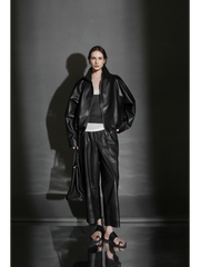 Women’s Short Moto Leather Jacket with Small Notch Collar and Cinched Hem – Spring/Fall Leather Biker Jacket