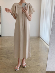 Square Collar Waist Loose Long A-Line Maxi Dress