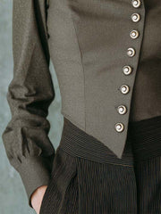 Vintage Military Style Stand Collar Blouse