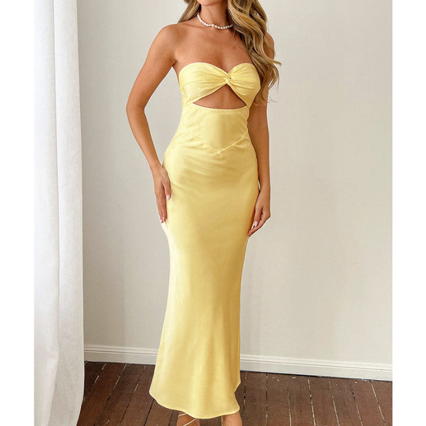 Yellow Satin Maxi Dress