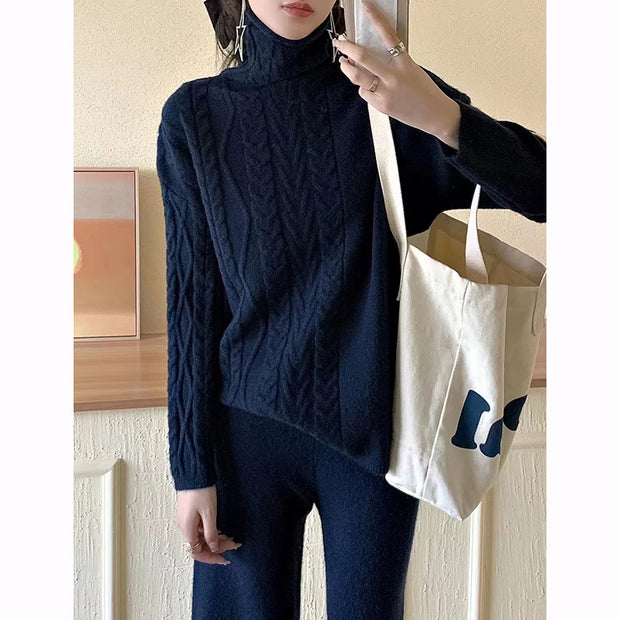 Turtleneck Knitted Sweater Wide-legs Pants Two-pieces Set