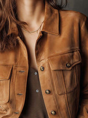 Vintage Suede Button-Up Utility Jacket