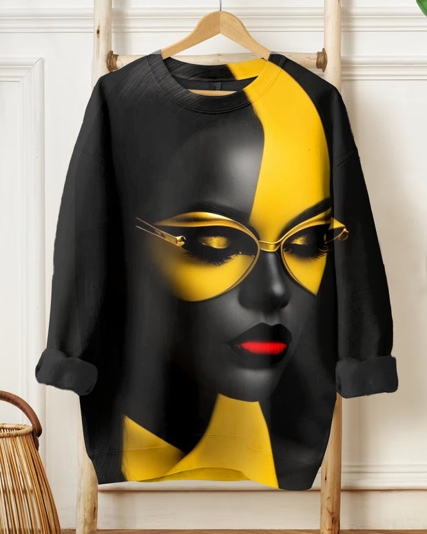 Color-blocked Face Art Long Sleeve Sweatshirt