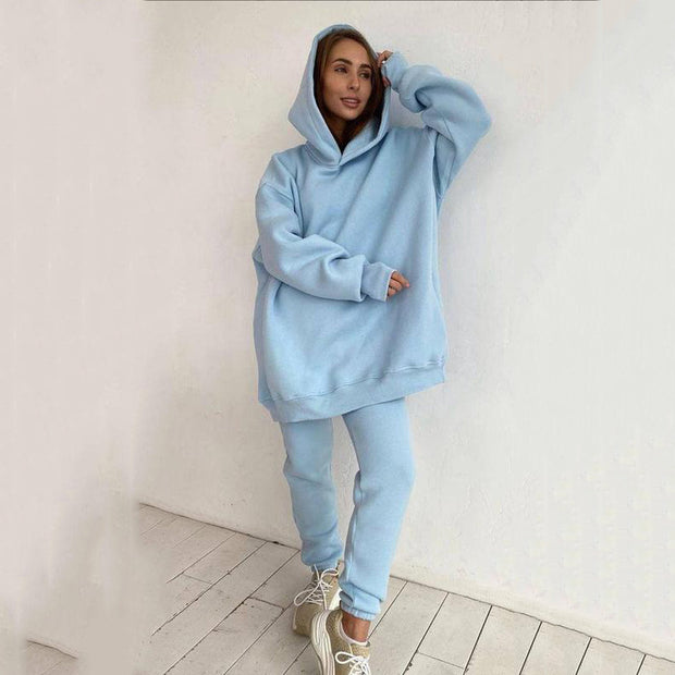 Casual Solid Color Long Sleeves Hooded Set