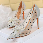 Shoes Bow-knot Women Pumps Mesh Hollow High Heels Rhinestone Stiletto Women Heels Sexy Party Shoes Women Sandals 2022