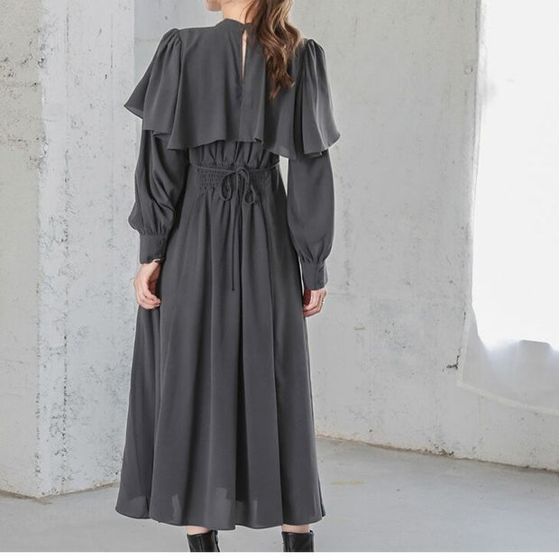 Loose Casual With Piece Long Sleeves And Round Neck Maxi Dress