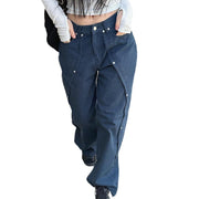 Fashionable Irregular Rivet Splicing Design Split Jeans